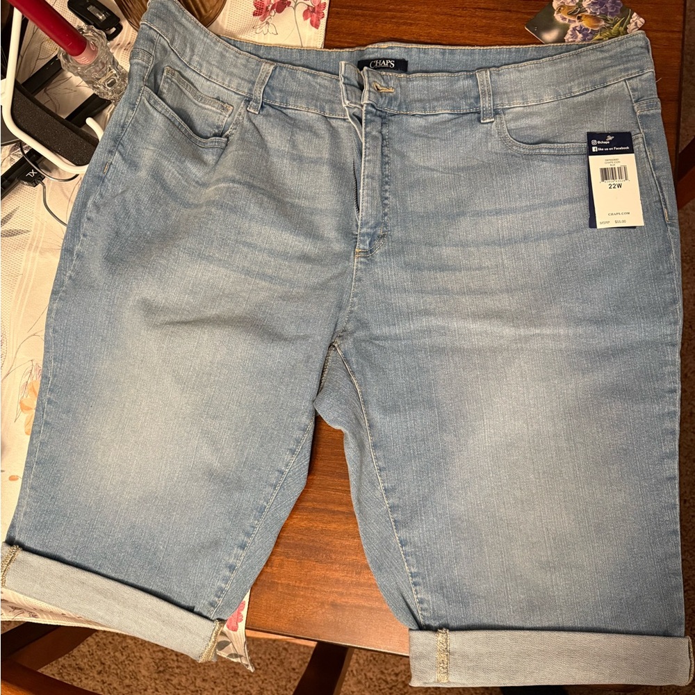 Casual Light Blue plus size Denim Shorts